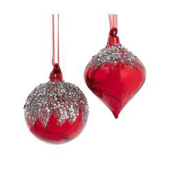 Item 102163 thumbnail Glass Red Ball/Onion With Silver Glitter Ornament