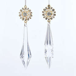 Item 102196 Clear Icicle With Gold Jewels/Pearls Ornament