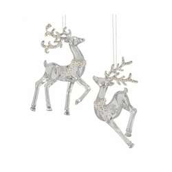 Item 102954 Clear Deer Silver Glitter Ornament