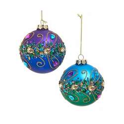 Item 103253 Peacock Color Glass Ball Ornament