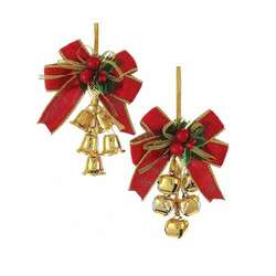 Item 103639 thumbnail Red And Gold Bow With Bells Ornament