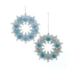 Item 103988 Blue and Platinum Snowflake Wreath Ornament