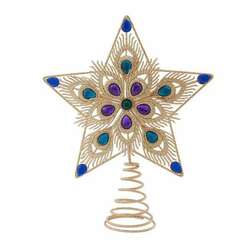 Item 104024 Gold Glittered With Peacock Gemstones Star Treetopper