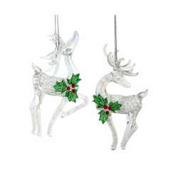 Item 104361 Glass Deer With Holly Ornament