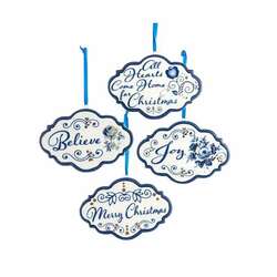 Item 105208 thumbnail Indigo Blue and White Word Ornament