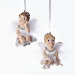 Item 106174 White/Silver Little Sitting Angel Ornament