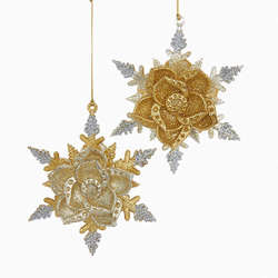 Item 106429 Gold/Silver/Platinum Snowflake With Rose Ornament