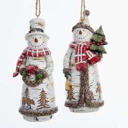Item 106989 Birch Snowman Holding Tree Wreath Ornament