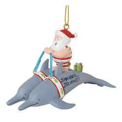 Item 108890 Santa Riding Dolphins Ornament - Outer Banks