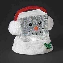 Item 134096 thumbnail Lighted Swirl Cube Head Snowman With Ear Muffs