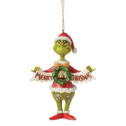 Item 156039 Grinch Holding Merry Christmas Banner  Ornament