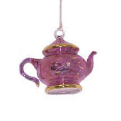 Item 186706 thumbnail PURPLE/GOLD FLORAL ETCHED TEAPOT ORN
