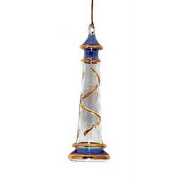 Item 186884 thumbnail Blue Lighthouse With Gold Stipple Ornament