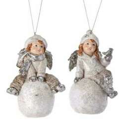 Item 203147 Ivory/Silver Angel On Snowball Ornament