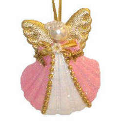 Item 225066 Pink, Gold, & White Flying Shell Angel Ornament
