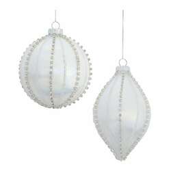 Item 245162 Ball/Finial White Ornament With Bling 