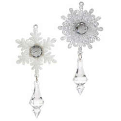 Item 281340 White/Clear Snowflake With Drop/Jewel Ornament