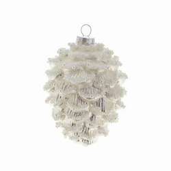 Item 281778 White & Silver Beaded Pine Cone Ornament