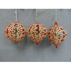 Item 303046 Red/Light Gold Star Pattern Ball/Onion/Finial Ornament