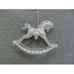 Item 303099 Champagne Silver Rocking Horse Ornament