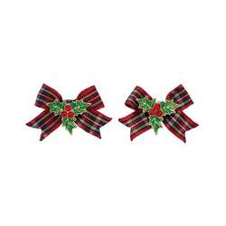 Item 418182 thumbnail Plaid Bows With Holly Earrings