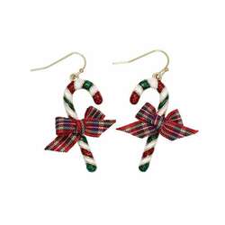Item 418213 thumbnail Candy Cane With Plaid Bow Earrings