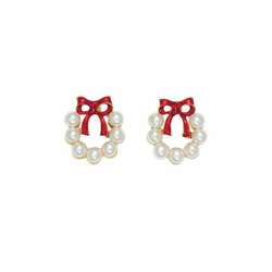 Item 418226 thumbnail Pearl Wreath With Red Bow Earrings