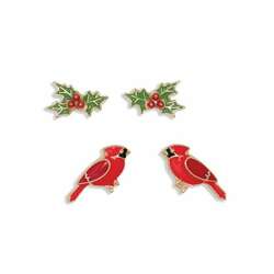 Item 418428 Duo Cardinals And Holly Earrings