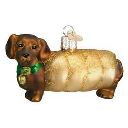 Item 425388 thumbnail Brown Wiener Dog In Bun Ornament
