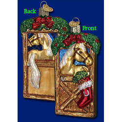Item 425489 Gold Horse In Stall With Garland/Stocking Ornament