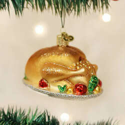 Item 425824 Turkey With Garnish On Silver Platter Ornament