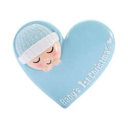 Item 459841 thumbnail Cute Baby With Cap In Heart Blue Ornament