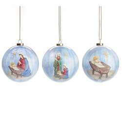 Item 527105 Holy Family On Blue Paper Mache Ornament