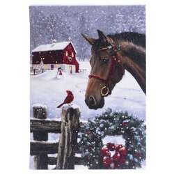 Item 558385 thumbnail Horse With Cardinal Tabletop Lighted Canvas