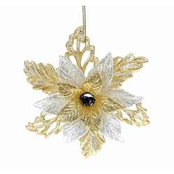 Item 805011 thumbnail Glitter Silver/Gold Poinsettia Ornament