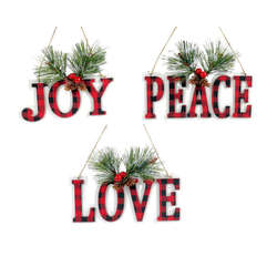 Item 850006 thumbnail Joy/Peace/Love Word With Pine Branch Ornament